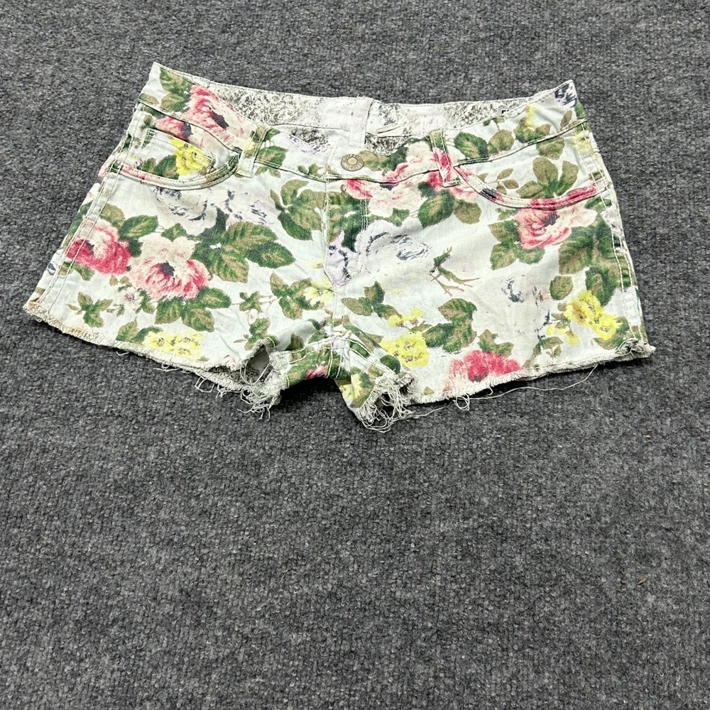 Flipside Shorts Womens Size 28 Multi Floral Denim Low Rise Raw Hem Casual Summer